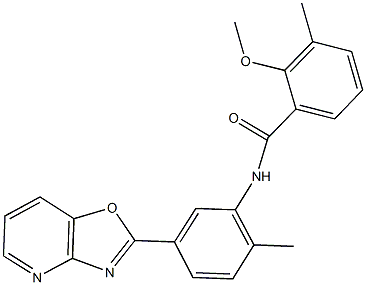 2-methoxy-3-methyl-N-(2-methyl-5-[1,3]oxazolo[4,5-b]pyridin-2-ylphenyl)benzamide Struktur