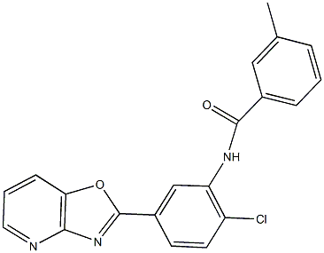 N-(2-chloro-5-[1,3]oxazolo[4,5-b]pyridin-2-ylphenyl)-3-methylbenzamide 化学構造式