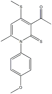 1-[1-(4-methoxyphenyl)-6-methyl-4-(methylsulfanyl)-2-thioxo-1,2-dihydro-3-pyridinyl]ethanone Struktur