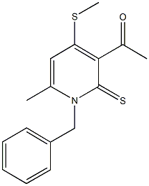 1-[1-benzyl-6-methyl-4-(methylsulfanyl)-2-thioxo-1,2-dihydro-3-pyridinyl]ethanone Struktur
