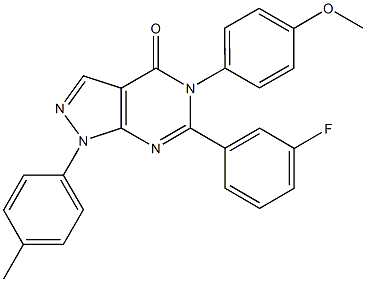 6-(3-fluorophenyl)-5-(4-methoxyphenyl)-1-(4-methylphenyl)-1,5-dihydro-4H-pyrazolo[3,4-d]pyrimidin-4-one,901022-08-0,结构式