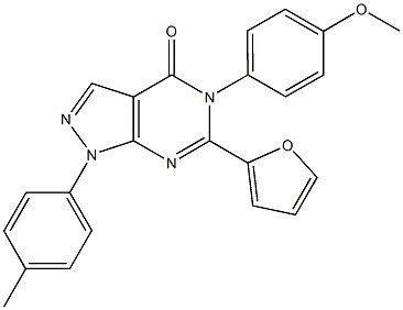 6-(2-furyl)-5-(4-methoxyphenyl)-1-(4-methylphenyl)-1,5-dihydro-4H-pyrazolo[3,4-d]pyrimidin-4-one 化学構造式