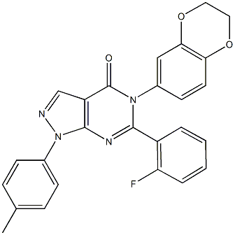 5-(2,3-dihydro-1,4-benzodioxin-6-yl)-6-(2-fluorophenyl)-1-(4-methylphenyl)-1,5-dihydro-4H-pyrazolo[3,4-d]pyrimidin-4-one Structure