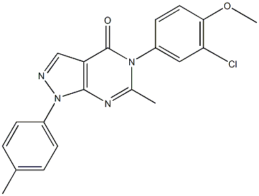 5-(3-chloro-4-methoxyphenyl)-6-methyl-1-(4-methylphenyl)-1,5-dihydro-4H-pyrazolo[3,4-d]pyrimidin-4-one 化学構造式