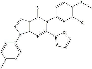 5-(3-chloro-4-methoxyphenyl)-6-(2-furyl)-1-(4-methylphenyl)-1,5-dihydro-4H-pyrazolo[3,4-d]pyrimidin-4-one,901022-51-3,结构式