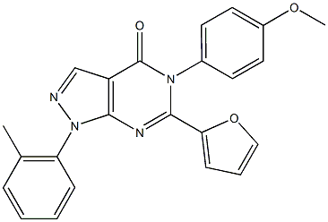 6-(2-furyl)-5-(4-methoxyphenyl)-1-(2-methylphenyl)-1,5-dihydro-4H-pyrazolo[3,4-d]pyrimidin-4-one,901042-74-8,结构式