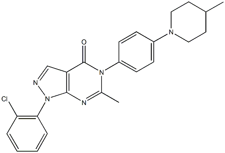 1-(2-chlorophenyl)-6-methyl-5-[4-(4-methyl-1-piperidinyl)phenyl]-1,5-dihydro-4H-pyrazolo[3,4-d]pyrimidin-4-one 化学構造式