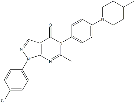 1-(4-chlorophenyl)-6-methyl-5-[4-(4-methyl-1-piperidinyl)phenyl]-1,5-dihydro-4H-pyrazolo[3,4-d]pyrimidin-4-one,901043-84-3,结构式