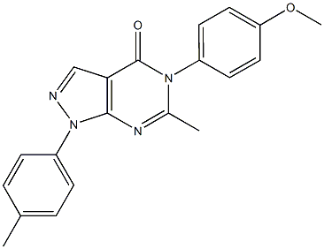 5-(4-methoxyphenyl)-6-methyl-1-(4-methylphenyl)-1,5-dihydro-4H-pyrazolo[3,4-d]pyrimidin-4-one 化学構造式