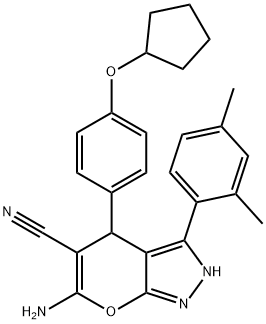 6-amino-4-[4-(cyclopentyloxy)phenyl]-3-(2,4-dimethylphenyl)-2,4-dihydropyrano[2,3-c]pyrazole-5-carbonitrile Structure