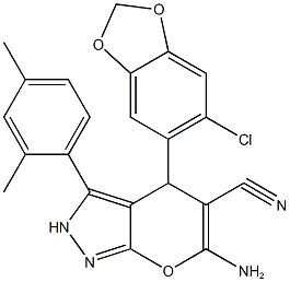 903086-80-6 6-amino-4-(6-chloro-1,3-benzodioxol-5-yl)-3-(2,4-dimethylphenyl)-2,4-dihydropyrano[2,3-c]pyrazole-5-carbonitrile