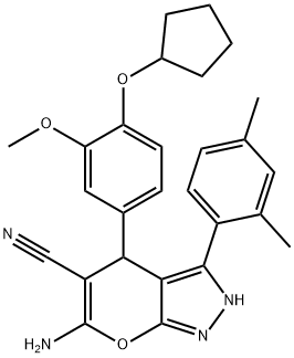 903086-86-2 6-amino-4-[4-(cyclopentyloxy)-3-methoxyphenyl]-3-(2,4-dimethylphenyl)-2,4-dihydropyrano[2,3-c]pyrazole-5-carbonitrile