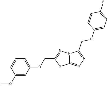 3-[(4-fluorophenoxy)methyl]-6-[(3-methoxyphenoxy)methyl][1,2,4]triazolo[3,4-b][1,3,4]thiadiazole Struktur