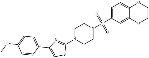 4-{2-[4-(2,3-dihydro-1,4-benzodioxin-6-ylsulfonyl)-1-piperazinyl]-1,3-thiazol-4-yl}phenyl methyl ether 化学構造式