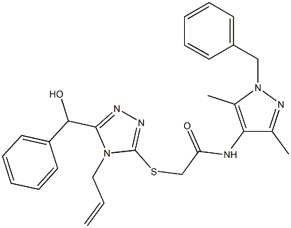 2-({4-allyl-5-[hydroxy(phenyl)methyl]-4H-1,2,4-triazol-3-yl}sulfanyl)-N-(1-benzyl-3,5-dimethyl-1H-pyrazol-4-yl)acetamide 化学構造式