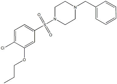 5-[(4-benzyl-1-piperazinyl)sulfonyl]-2-chlorophenyl propyl ether Struktur