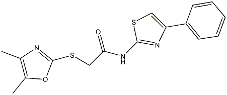 2-[(4,5-dimethyl-1,3-oxazol-2-yl)sulfanyl]-N-(4-phenyl-1,3-thiazol-2-yl)acetamide 化学構造式