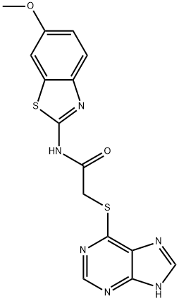 N-(6-methoxy-1,3-benzothiazol-2-yl)-2-(9H-purin-6-ylsulfanyl)acetamide 化学構造式