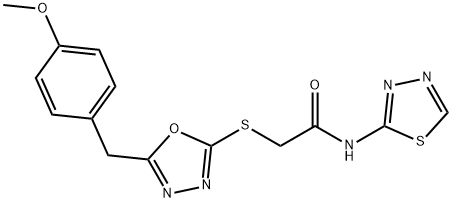 2-{[5-(4-methoxybenzyl)-1,3,4-oxadiazol-2-yl]sulfanyl}-N-(1,3,4-thiadiazol-2-yl)acetamide Structure