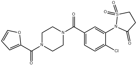 2-(2-chloro-5-{[4-(2-furoyl)-1-piperazinyl]carbonyl}phenyl)-3-isothiazolidinone 1,1-dioxide Structure