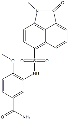 4-methoxy-3-{[(1-methyl-2-oxo-1,2-dihydrobenzo[cd]indol-6-yl)sulfonyl]amino}benzamide 结构式