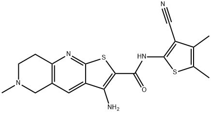 3-amino-N-(3-cyano-4,5-dimethyl-2-thienyl)-6-methyl-5,6,7,8-tetrahydrothieno[2,3-b][1,6]naphthyridine-2-carboxamide 结构式