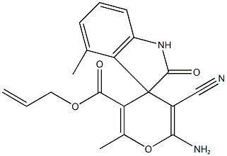 allyl 6'-amino-5'-cyano-2',4-dimethyl-2-oxo-1,3-dihydrospiro[2H-indole-3,4'-(4'H)-pyran]-3'-carboxylate,923552-37-8,结构式