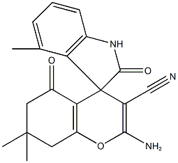2-amino-4',7,7-trimethyl-2',5-dioxo-1',3',5,6,7,8-hexahydro-[4H-chromene-4,3'-(2'H)-indole]-3-carbonitrile 结构式