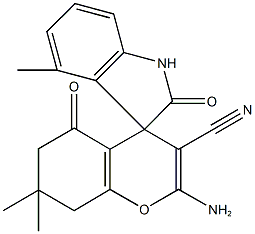 2-amino-4',7,7-trimethyl-2',5-dioxo-1',3',5,6,7,8-hexahydro-[4H-chromene-4,3'-(2'H)-indole]-3-carbonitrile Structure