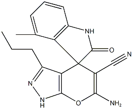 6'-amino-3'-propyl-4-methyl-2-oxo-1,1',3,4'-tetrahydrospiro(2H-indole-3,4'-pyrano[2,3-c]pyrazole)-5'-carbonitrile Structure