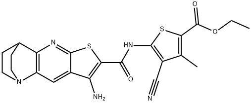 ethyl 5-({[5-amino-7-thia-1,9-diazatetracyclo[9.2.2.0~2,10~.0~4,8~]pentadeca-2(10),3,5,8-tetraen-6-yl]carbonyl}amino)-4-cyano-3-methyl-2-thiophenecarboxylate Structure