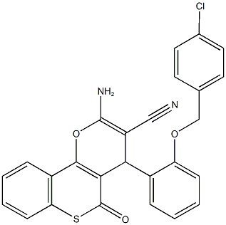 2-amino-4-{2-[(4-chlorobenzyl)oxy]phenyl}-5-oxo-4H,5H-thiochromeno[4,3-b]pyran-3-carbonitrile,923553-11-1,结构式