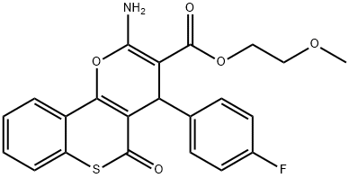 2-methoxyethyl 2-amino-4-(4-fluorophenyl)-5-oxo-4H,5H-thiochromeno[4,3-b]pyran-3-carboxylate 结构式