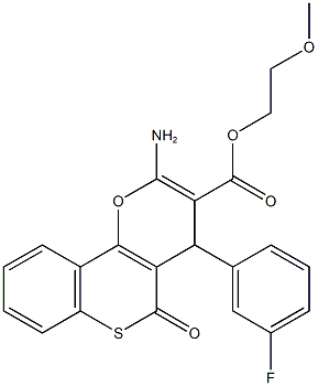 2-methoxyethyl 2-amino-4-(3-fluorophenyl)-5-oxo-4H,5H-thiochromeno[4,3-b]pyran-3-carboxylate Struktur