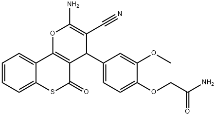 2-[4-(2-amino-3-cyano-5-oxo-4H,5H-thiochromeno[4,3-b]pyran-4-yl)-2-methoxyphenoxy]acetamide Structure