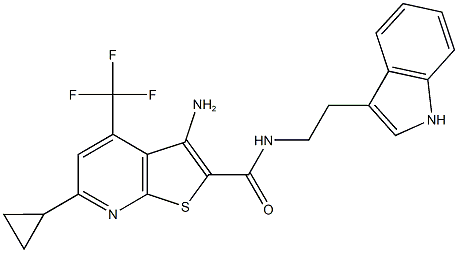 3-amino-6-cyclopropyl-N-[2-(1H-indol-3-yl)ethyl]-4-(trifluoromethyl)thieno[2,3-b]pyridine-2-carboxamide 结构式