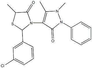 2-(3-chlorophenyl)-3-(1,5-dimethyl-3-oxo-2-phenyl-2,3-dihydro-1H-pyrazol-4-yl)-5-methyl-1,3-thiazolidin-4-one 结构式