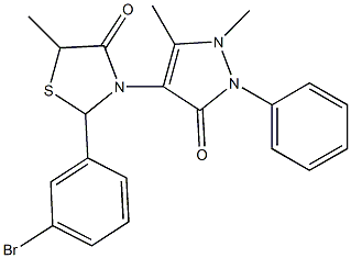 2-(3-bromophenyl)-3-(1,5-dimethyl-3-oxo-2-phenyl-2,3-dihydro-1H-pyrazol-4-yl)-5-methyl-1,3-thiazolidin-4-one,923554-24-9,结构式