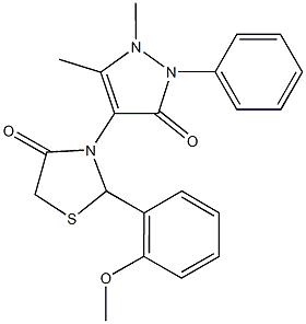 3-(1,5-dimethyl-3-oxo-2-phenyl-2,3-dihydro-1H-pyrazol-4-yl)-2-(2-methoxyphenyl)-1,3-thiazolidin-4-one Struktur