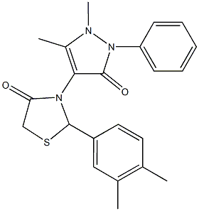 3-(1,5-dimethyl-3-oxo-2-phenyl-2,3-dihydro-1H-pyrazol-4-yl)-2-(3,4-dimethylphenyl)-1,3-thiazolidin-4-one 化学構造式