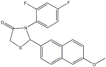 3-(2,4-difluorophenyl)-2-(6-methoxy-2-naphthyl)-1,3-thiazolidin-4-one 化学構造式