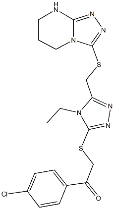 1-(4-chlorophenyl)-2-({4-ethyl-5-[(5,6,7,8-tetrahydro[1,2,4]triazolo[4,3-a]pyrimidin-3-ylsulfanyl)methyl]-4H-1,2,4-triazol-3-yl}sulfanyl)ethanone 化学構造式