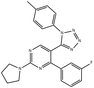 4-(3-fluorophenyl)-5-[1-(4-methylphenyl)-1H-tetraazol-5-yl]-2-(1-pyrrolidinyl)pyrimidine Struktur