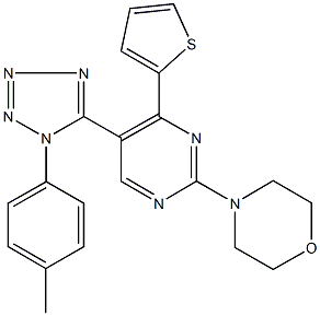 4-[5-[1-(4-methylphenyl)-1H-tetraazol-5-yl]-4-(2-thienyl)-2-pyrimidinyl]morpholine 化学構造式