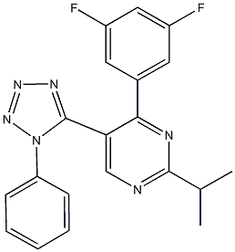 4-(3,5-difluorophenyl)-2-isopropyl-5-(1-phenyl-1H-tetraazol-5-yl)pyrimidine 化学構造式