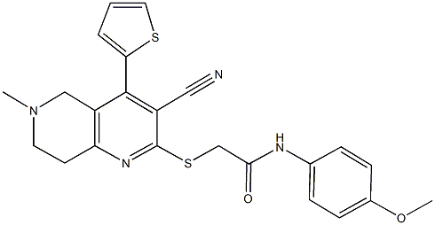 2-{[3-cyano-6-methyl-4-(2-thienyl)-5,6,7,8-tetrahydro[1,6]naphthyridin-2-yl]sulfanyl}-N-(4-methoxyphenyl)acetamide,923557-87-3,结构式