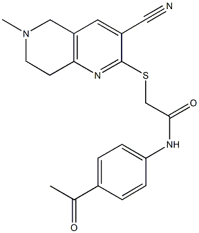 N-(4-acetylphenyl)-2-[(3-cyano-6-methyl-5,6,7,8-tetrahydro[1,6]naphthyridin-2-yl)sulfanyl]acetamide 结构式