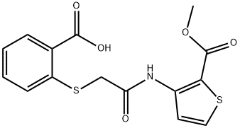 2-[(2-{[2-(methoxycarbonyl)-3-thienyl]amino}-2-oxoethyl)sulfanyl]benzoic acid Struktur