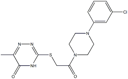 3-({2-[4-(3-chlorophenyl)-1-piperazinyl]-2-oxoethyl}sulfanyl)-6-methyl-1,2,4-triazin-5(4H)-one 结构式