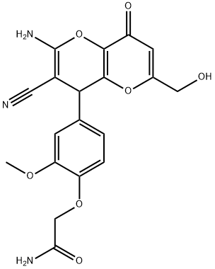 2-{4-[2-amino-3-cyano-6-(hydroxymethyl)-8-oxo-4,8-dihydropyrano[3,2-b]pyran-4-yl]-2-methoxyphenoxy}acetamide Structure